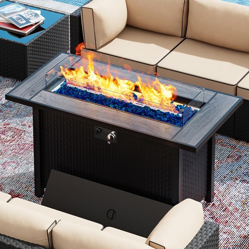 Walsunny Steel Fire Pit Table, 45inch Outdoor Propane Fire Pit Ceramic Tabletop 50,000 BTU Rectangle Pit with Glass Tabletop and Waterproof Cover, Gas Fire Table for Garden,Patio, CSA Modern Safety