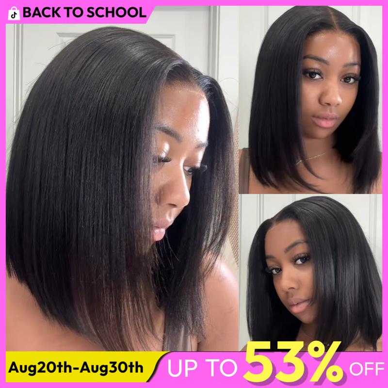 UNice Glueless Yaki Straight Short Bob Wig with Drawstring Pre-cut 7x5 HD Lace Human Hair Wigs with Bleached Knots Beginner Friendly Natural Hairline #SoHoChic Frontlace Glueless Wig