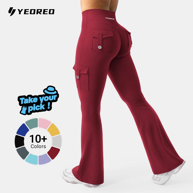 YEOREO CoreFlex Women's UV-Protective High Waisted Flare Leggings - Hidden Scrunch, No Front Seam, Cargo Pockets, 75% Nylon 25% Spandex - Gym Yoga Camouflage Pants summerfinds sohochic,back to school,back to school haul