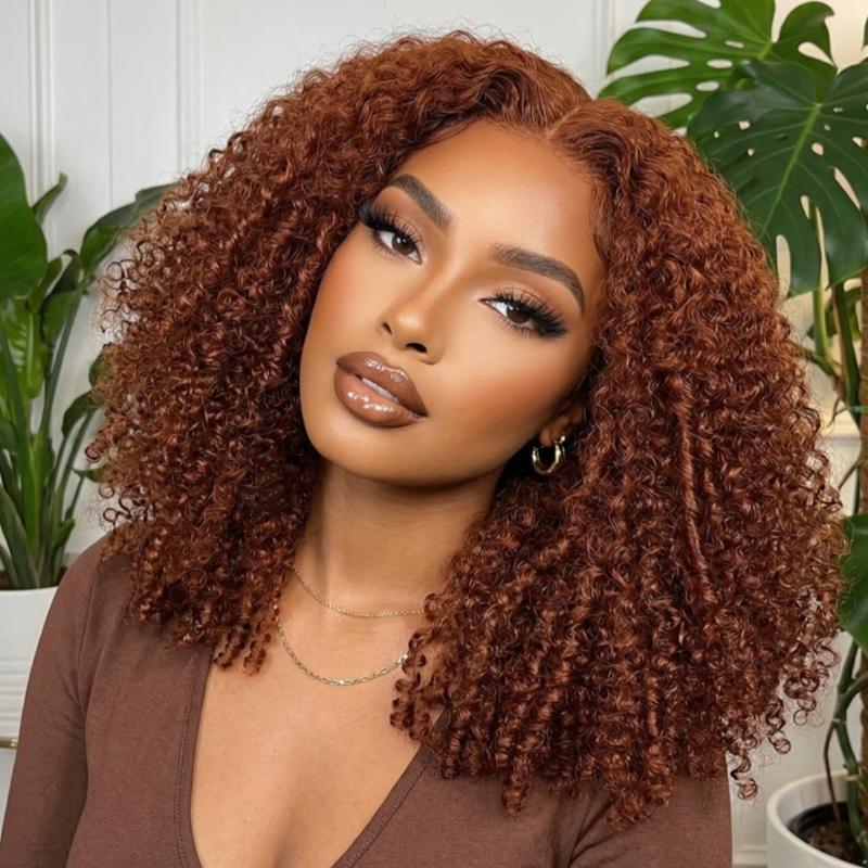 UNice 250% Density Reddish Brown Fluffy Afro Kinky Curly with Layered Finger Coil Ends Glueless 7x5 HD Lace Closure Human Hair Wigs No Slip Beginner-Friendly Natural Looking #SoHoChic