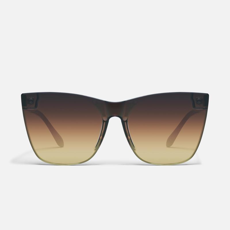 QUAY - COME THRU Cat Eye Sunglasses - Flirty & Feminine Oversized Frame with One Piece Lens & Built-in Nose Pads - Flat Style