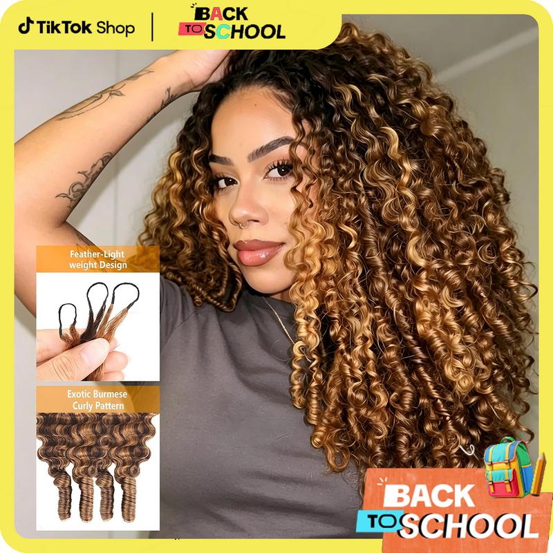 [CROCHET HAIR] STERLY Highlight 4/27 Burmese Curly Crochet Human Hair With Miracle Knots for Easy Install Ombre Crochet Human Hair for Boho Braids Machine Made Hair Extensions Friendly Plush Texture Time-Saving Wear #TikTokShopBackToSchool#SohoChic