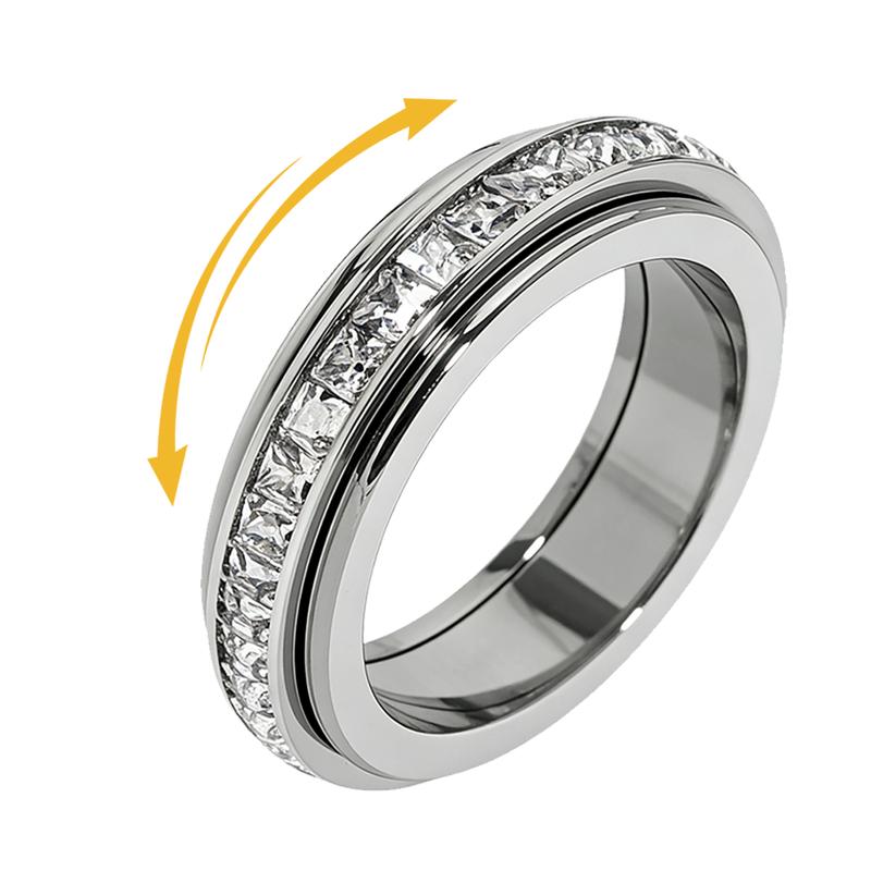 Anxiety Rings for Women and Men Titanium Steel Spinner Fidget Band Rings with Cubic Zirconia for Stress Relief and Wedding Promise Comfort Fit Size 5 to 12
