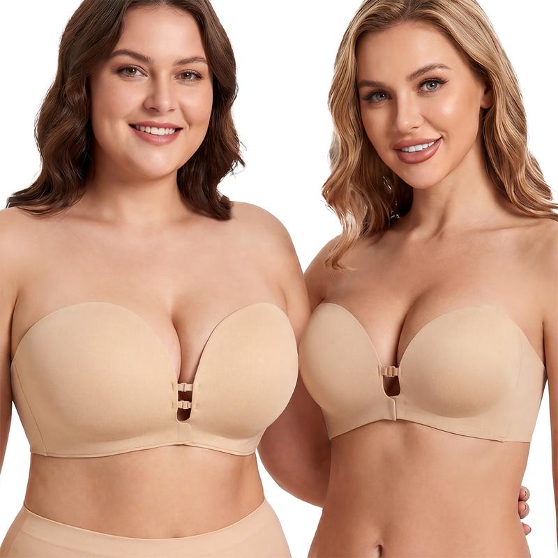LUCKMEEY Womens Strapless Front Closure Bra Push Up Lift Bra Padded Add Cup Non Slip Anti-Slip Grip & Removable Straps Fit Outfits Wireless Supportive Seamless Comfortable#tiktokshopbacktoschool#sohochic