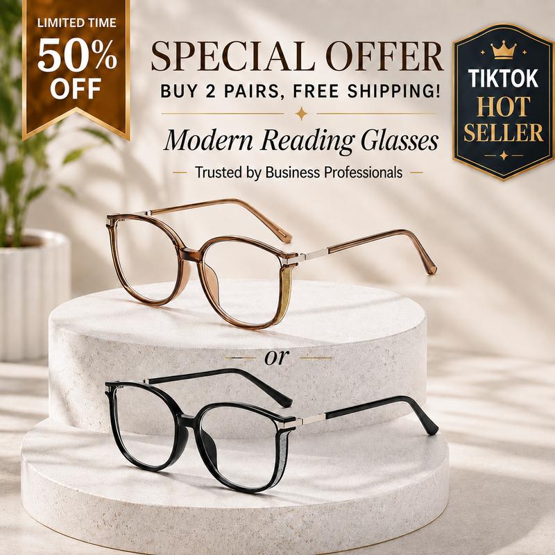 Photochromic Blue Light Blocking Reading Glasses - Lightweight Square Metal Frame Eyeglasses with Durable Metal Hinges, Trendy Stylish Accessories for Reading & Computer Use, Includes Cleaning Brush, Durable Frame, Trendy Frames