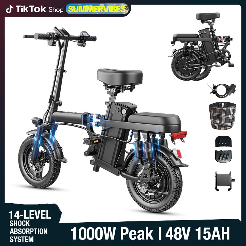 Adult Foldable Commuter Ebike - 500W Motor, 14-Level Folding Suspension, 48V 15Ah Rechargeable Battery, UL2849 Certified, Compact Foldable Frame, Shock Absorb., 25000G, Urban Ride, Long Trips, Portable Commuter Bicycle
