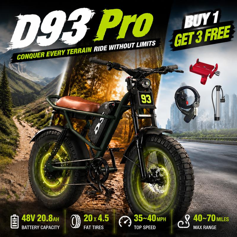 DRIFT.SLIDE 2026 New Electric Bicycle Bikes - High Carbon Steel Frame, Hydraulic Shock Absorption, Full Suspension System, 35-40 MPH Max Speed, 48V 1500W Motor, 40-70 Mi Riding Assistance Range, 20x4.5-Inch All-Terrain Snow Tires