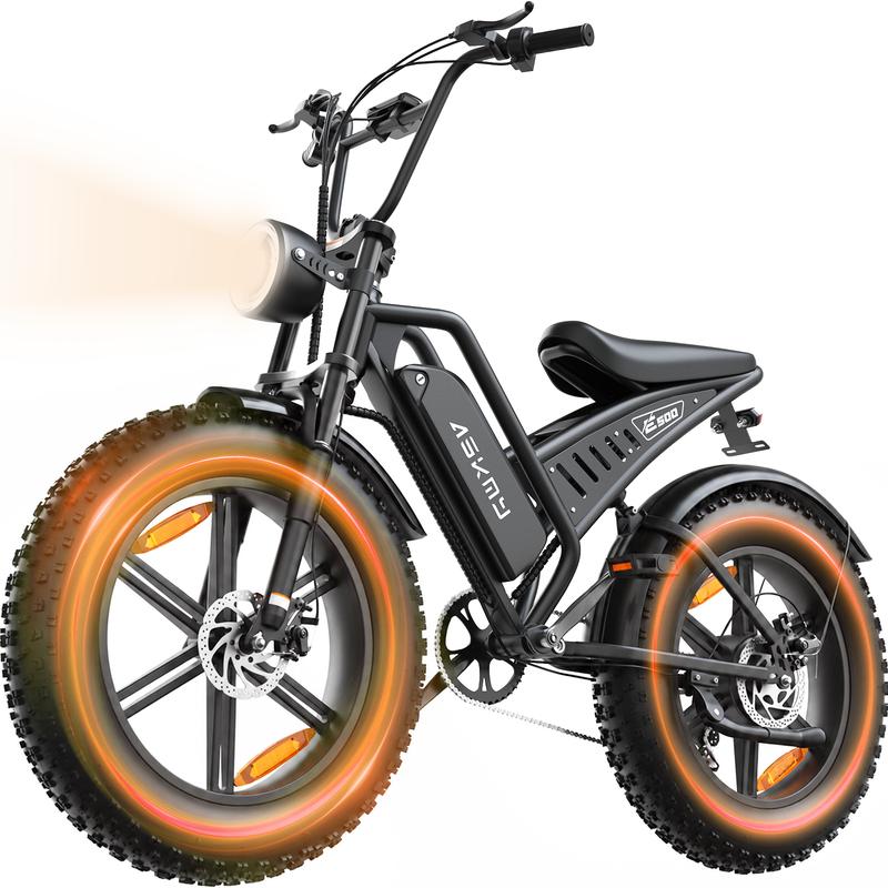 ASKMY Fat Tire Electric Bike | 1500W Peak Motor | High-Carbon Steel Frame | Full Suspension | Up to 30 MPH | 48V 15Ah Battery | 30–60 Miles Range | 20\" × 4.0\" All-Terrain Fat Tires | For City Commuting, Country Trails & Light Off-Road Riding