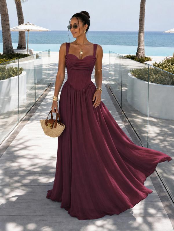 CurvySweet Celeste Women's Knitting Cute Formal Maxi Dress - Faux-Corset Milkmaid Polyester Gown with Built-in Bra, Wedding Guest Going Out Outfit, Bridesmaid Clothing,sohochic