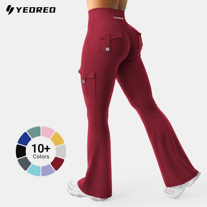 YEOREO CoreFlex Women's UV-Protective High Waisted Flare Leggings - Hidden Scrunch, No Front Seam, Cargo Pockets, 75% Nylon 25% Spandex - Gym Yoga Camouflage Pants summerfinds sohochic