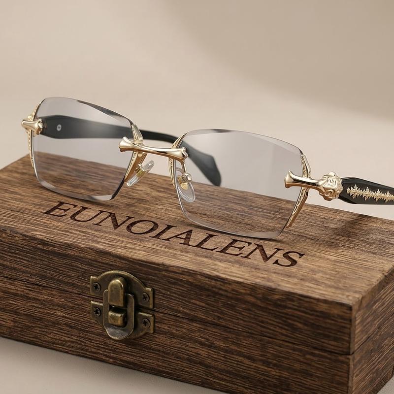 EUNOIALENS Minimalist Rimless High Quality Eyewear - Frameless Glasses with Diamond-Cut Edges, Stainless Steel Fashion Temple Decor, Unisex Adults' Accessories for Daily Use, Father's Day Gifts for Men, Accessories for Women