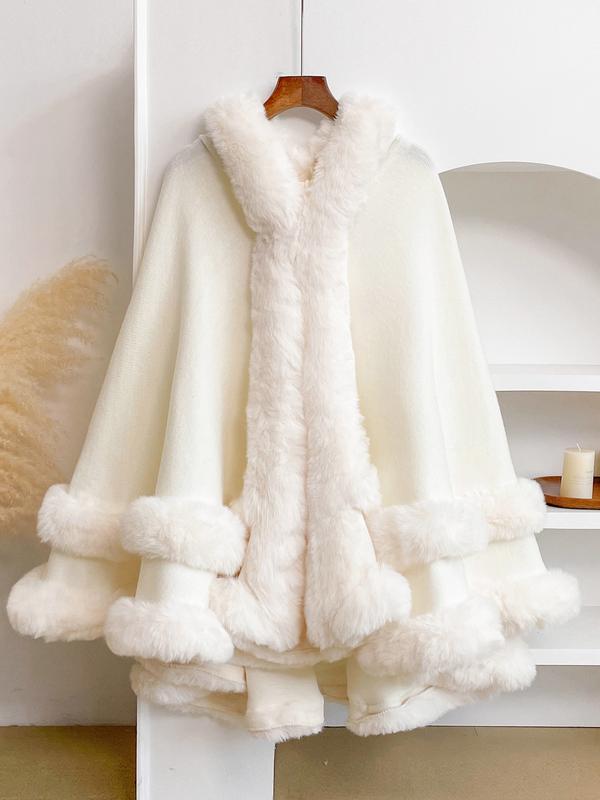 Luxury Faux Fur Hooded Cape Shawl, Soft Warm Shawl, Warm and Comfortable for Air-Conditioned Rooms, Ideal for Daily Wear at Home and Parties