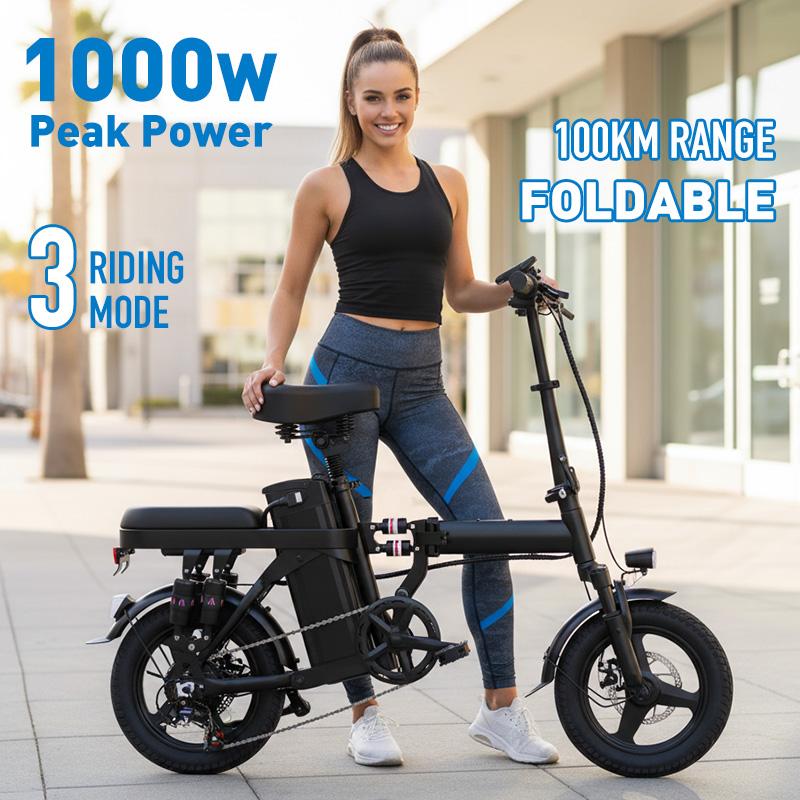 Adult Foldable Commuting Bike for Cyclists, 500W All-Terrain Electric Bicycle, 48V 15Ah Rechargeable Battery, 14-Level Suspension, Dual Disc Brakes, UL2849 Certified, Commute 25-35km, Up to 100km Range, Urban Long Journeys