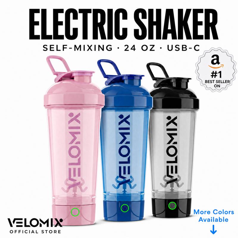 VELOMIX 24oz Electric Protein Shaker Bottle - USB-C Rechargeable Drink Mixer, BPA-Free Leak-Proof Protein Shake Mixer, Unisex 1-Touch Blend Fitness Gear (80 Mixes Per Charge) Gym Accessories for Men & Women