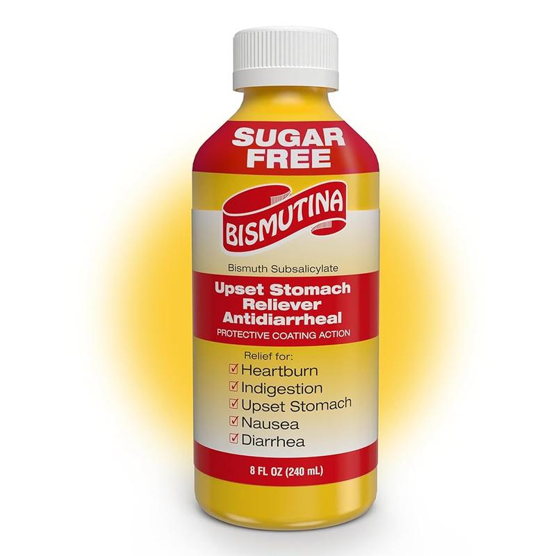 BISMUTINA Sugar-Free Bismuth Subsalicylate Fast-Acting Liquid Antacid Bottle - OTC Multi-Symptom Remedy, Adult-Focused, Smooth Consistency, Gentle Coating Care, 8 fl oz Unit (Pack of 1)