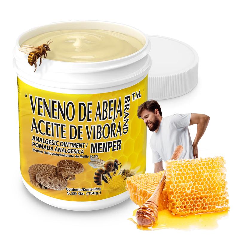 FDA-Approved Bee Venom & Snake Oil Therapeutic Analgesic Cream - OTC Healthcare Treatment for Minor Muscle & Joint Pain, Irritation, Camphor-Menthol Thermal Relief, 5.29 Oz Jar (Pack of 1) for Adults, 3-4x Daily Use, Postworkout Ready