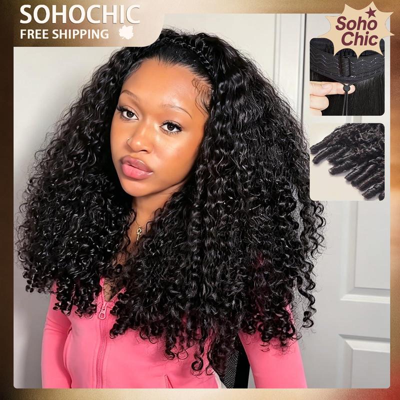 [26 inch only $119] Afterblack Burmese Curly Glueless Half Wig For Women Seamless Flip Over Drawstring Wig Wear Go Half Wig Invisible Hairline Glueless Curly Human Hair Beginner Friendly #tiktokshopstockup #SohoChic
