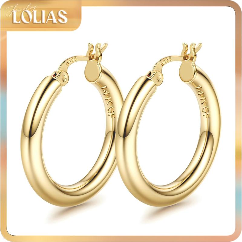 LOLIAS 14K Chunky Gold Hoop Earrings for Women 925 Sterling Silver Post Hollow Tube Hoops Earrings 4mm Thick Hoop Earrings Hypoallergenic Lightweight Gold Big Large Hoop Earrings 25/30/40/50/60/70MM, Gold Jewelry, Accessories, Gold Statement Earrings, Rou