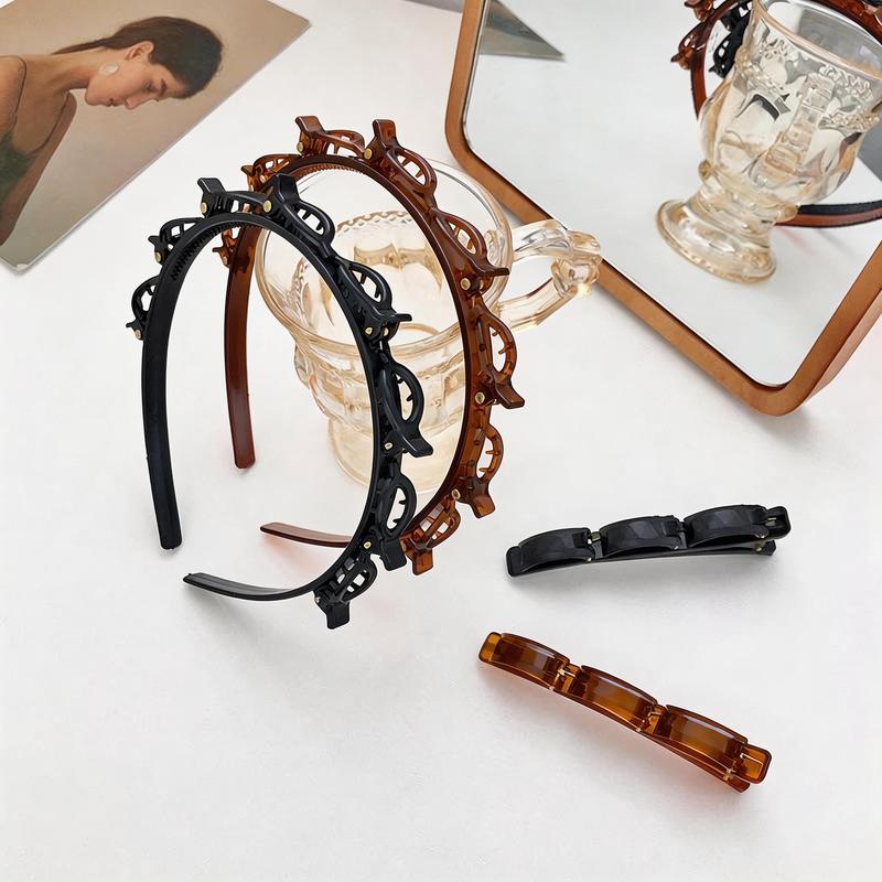 Women's Lacholin Minimalist Resin Headbands (2-Pack) - Anti-Slip Toothed Grip Clip, Cute Accessories, All-Day Wearability, For Daily Use, Anniversary, Studying, Working