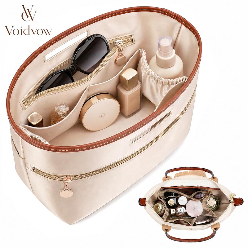 Tote bag organizer with handles, satin handbag organizer, compatible with Longchamp Le Pliage Tote Bag, LV Neverfull MM, Coach City 33, Speedy 30, G.oyard PM, and other styles. Handbag divider organizer, beige / Large, Medium, Small