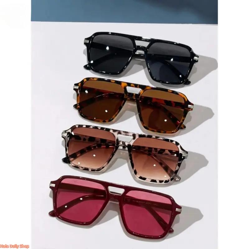 Women's 4-Pack Polarized Fashionable Sunglasses Set - Unisex Double Bridge Aviator, Small Oval, Square Vintage Styles, Lightweight Animal Print Casual Accessories for Women, Daily Use, Outdoor Sports