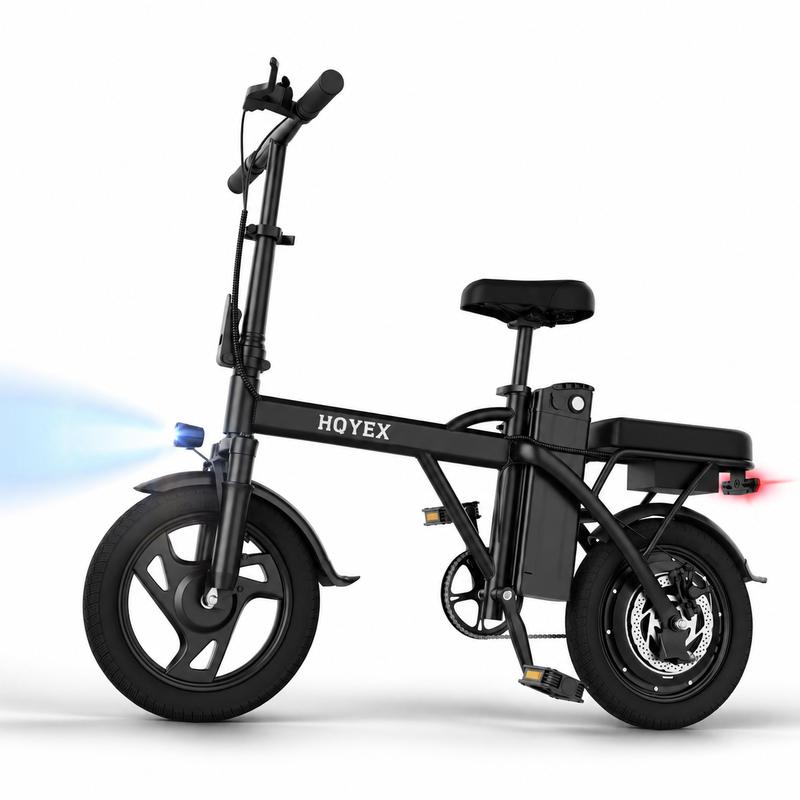 【HQYEX-Ladped】 Electric Bike | 750W Peak Power | Top Speed 22 MPH | 14\" Pneumatic Tires | 22–40 Mile Range | Dual Seat | Single Brake Lever | Height Adjustable Seat【 VT14】